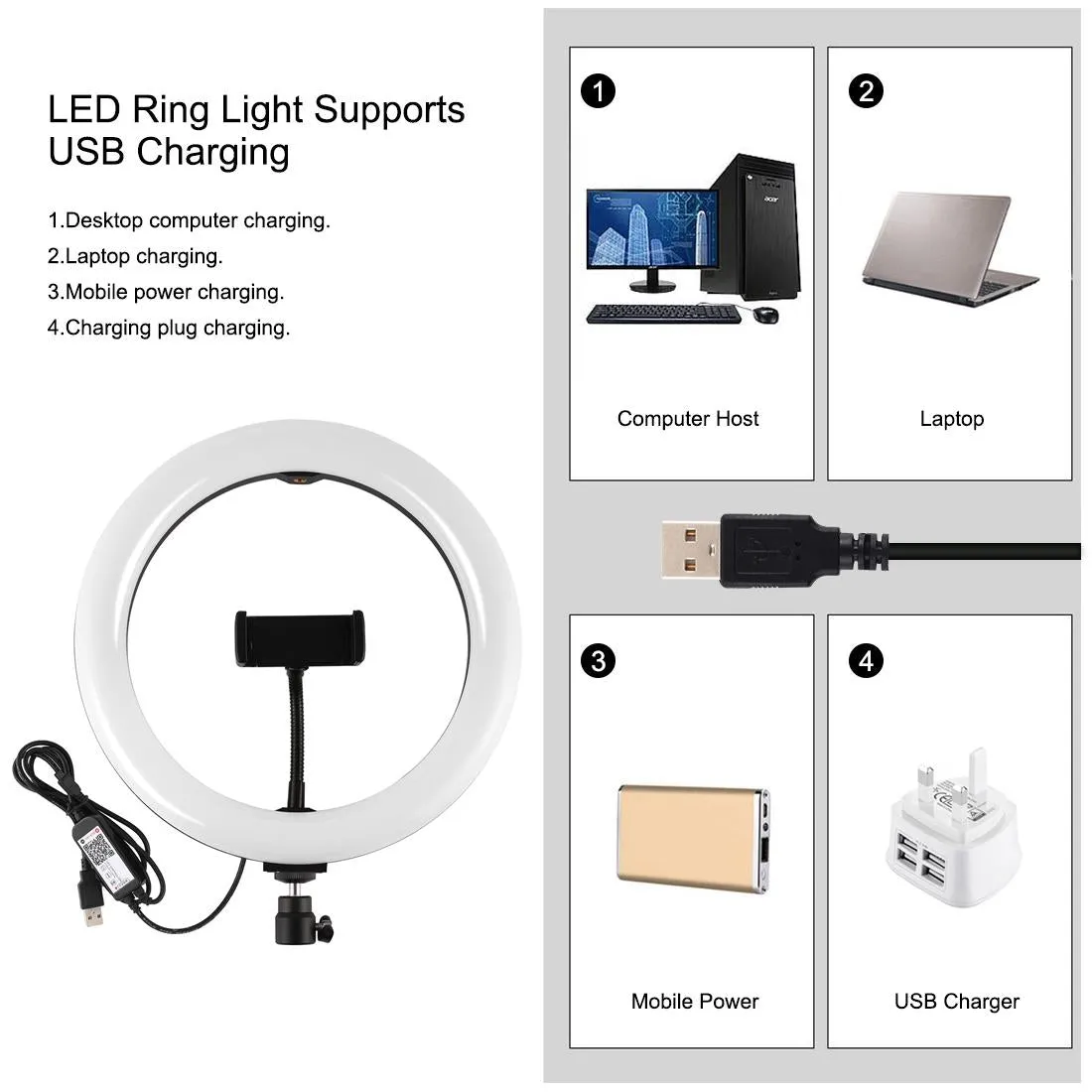 10.2" RGBW LED Ring Light Kit with Tripod and Phone Mount