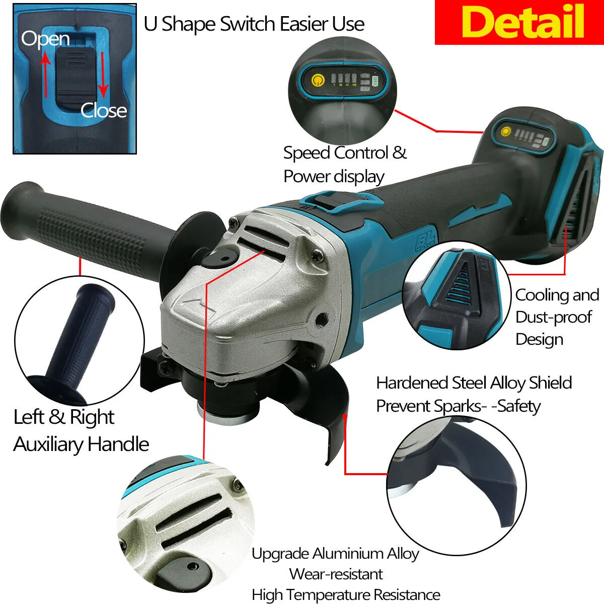 125mm Brushless Angle Grinder Polisher for Makita 18V Battery
